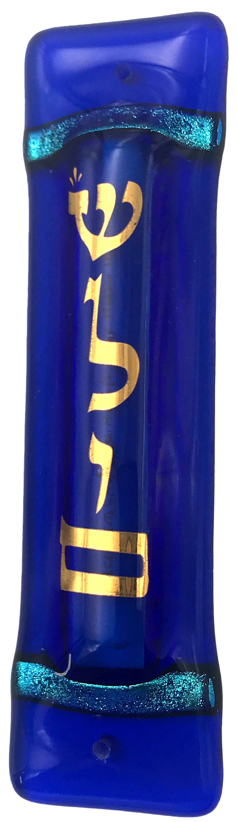 Shalom Art Glass Mezuzah - Dark Blue