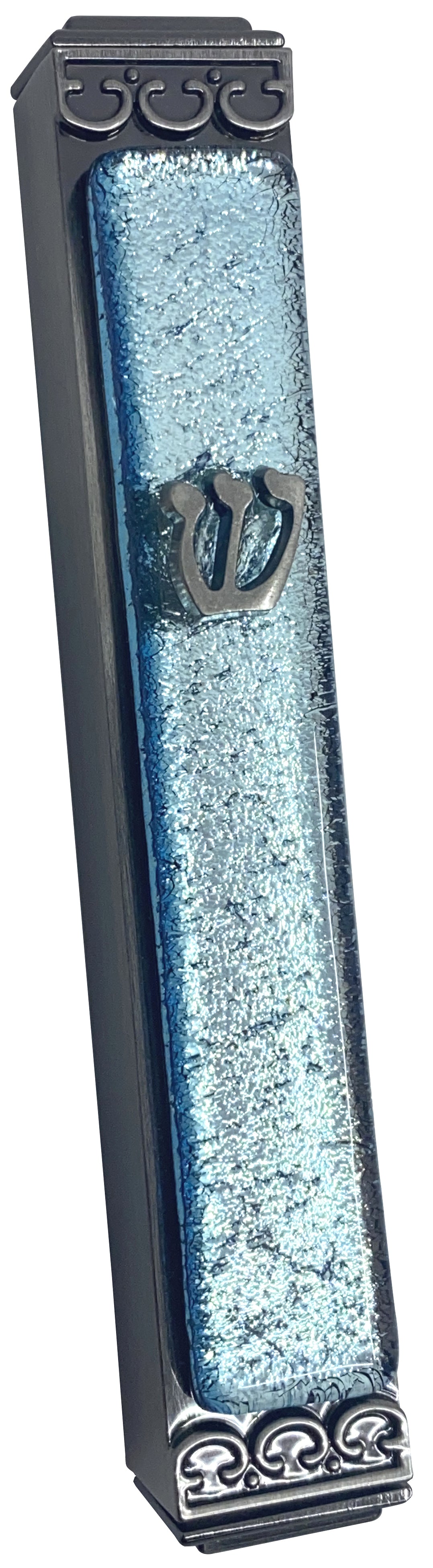 Shimmering Silver Art Glass Mezuzah - Glass on Metal