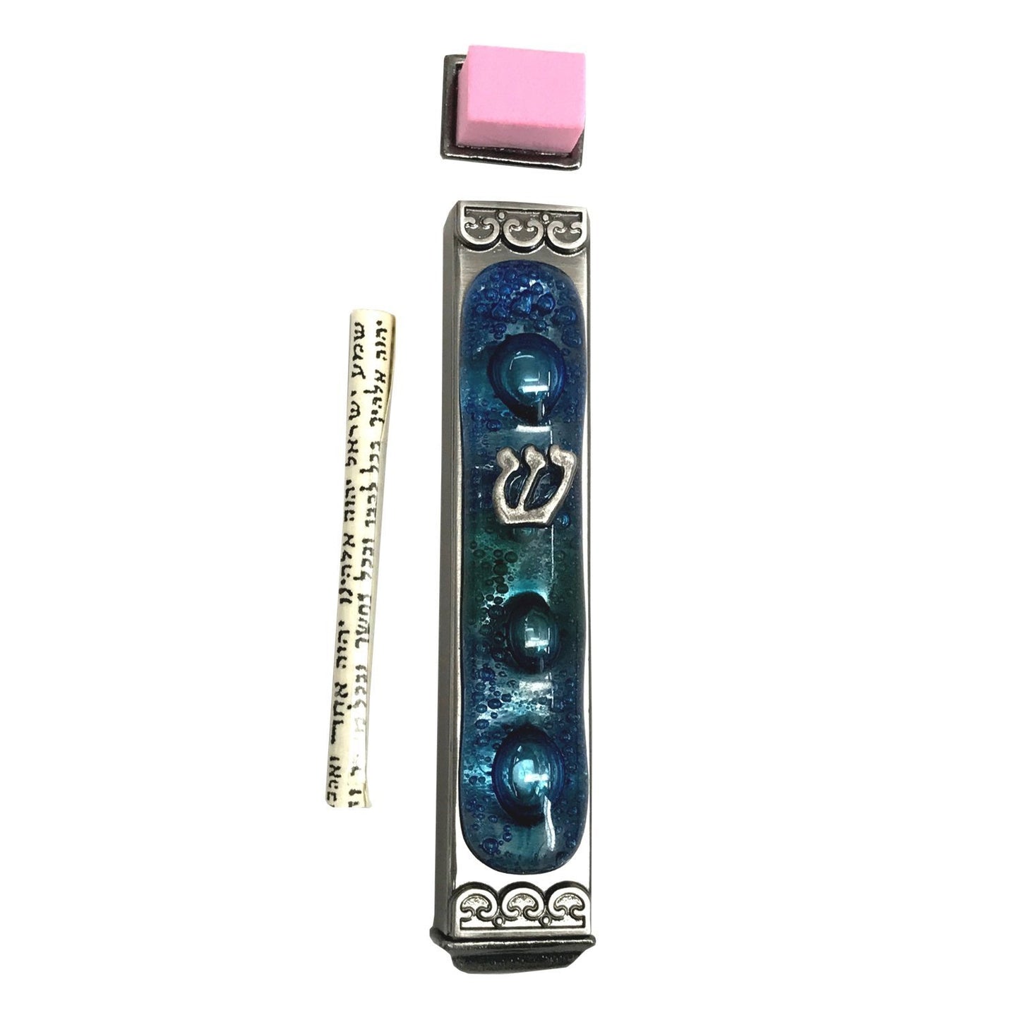 Weatherproof Mezuzah - Mediterranean Sea Art Glass