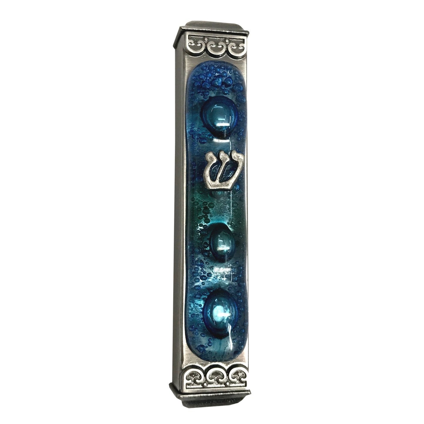 Weatherproof Mezuzah - Mediterranean Sea Art Glass