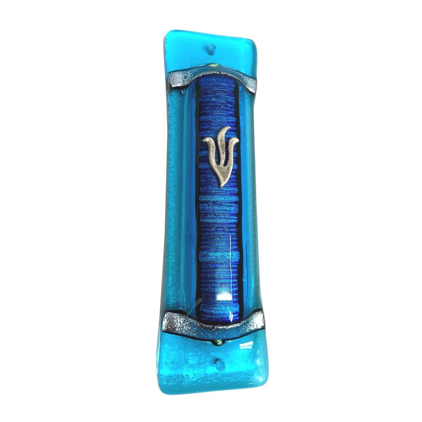 Accordian Blue Art Glass Mezuzah