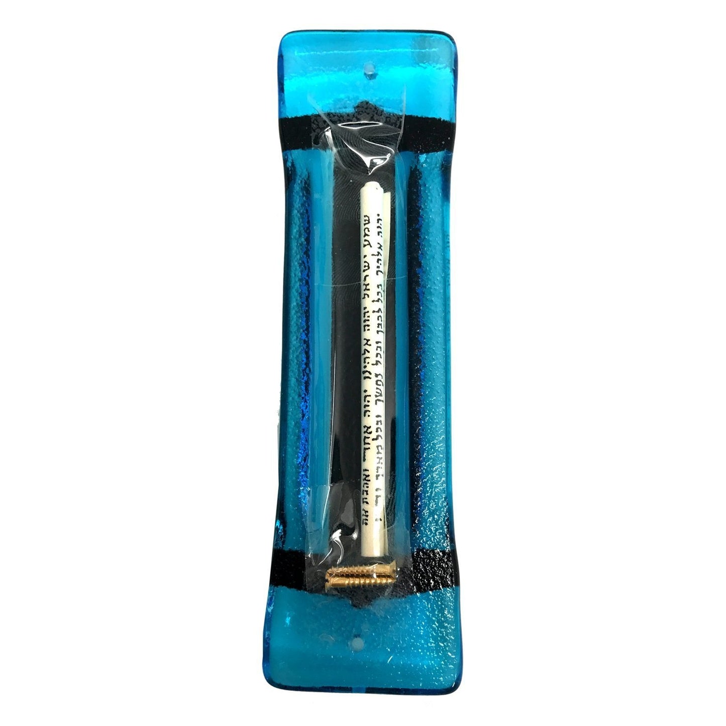 Accordian Blue Art Glass Mezuzah