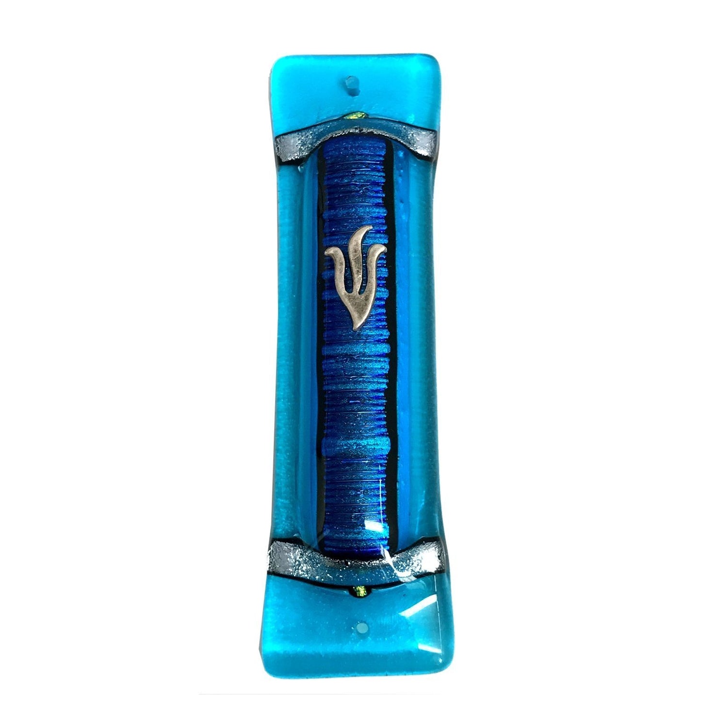 Accordian Blue Art Glass Mezuzah
