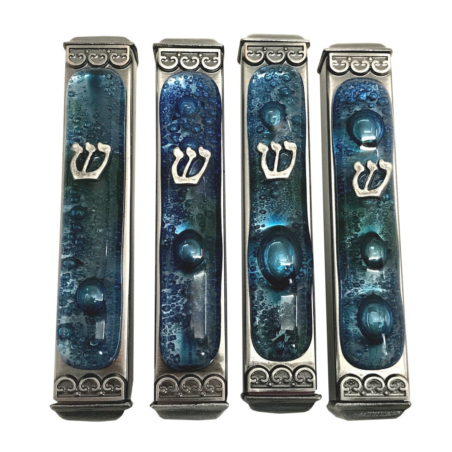 Weatherproof Mezuzah - Mediterranean Sea Art Glass