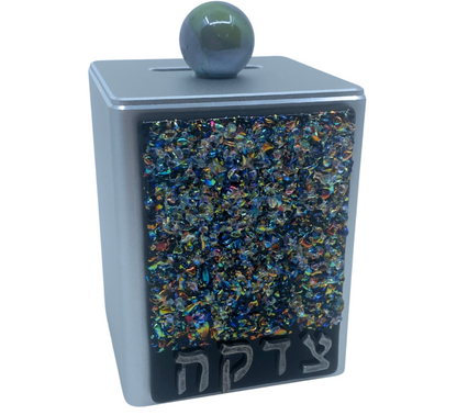 Shimmering Black Crushed Jewels Tzedakah Box