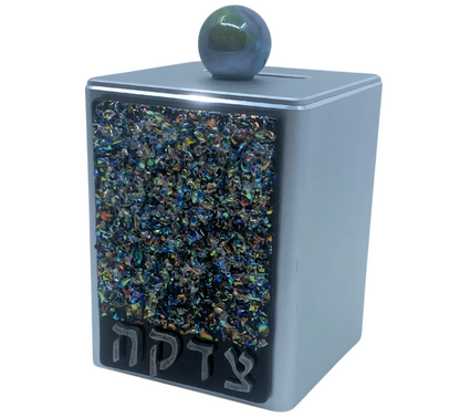 Shimmering Black Crushed Jewels Tzedakah Box