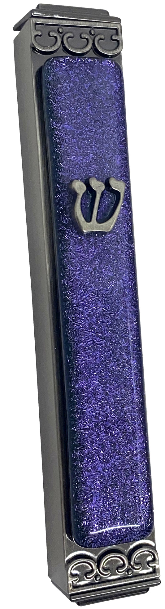 Shimmering Violet Art Glass Mezuzah - Glass on Metal