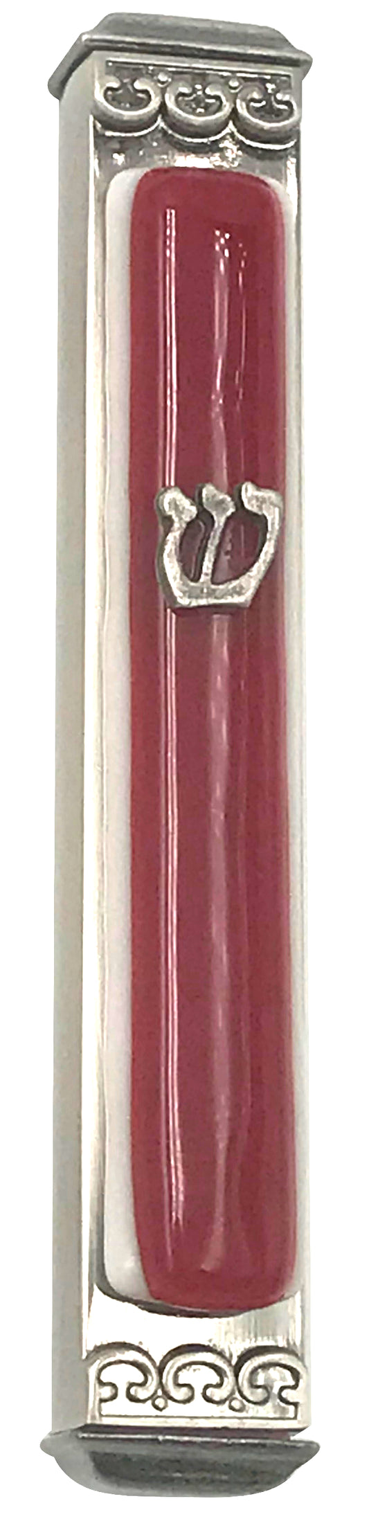 Cherry Red on White - Glass on Metal Mezuzah