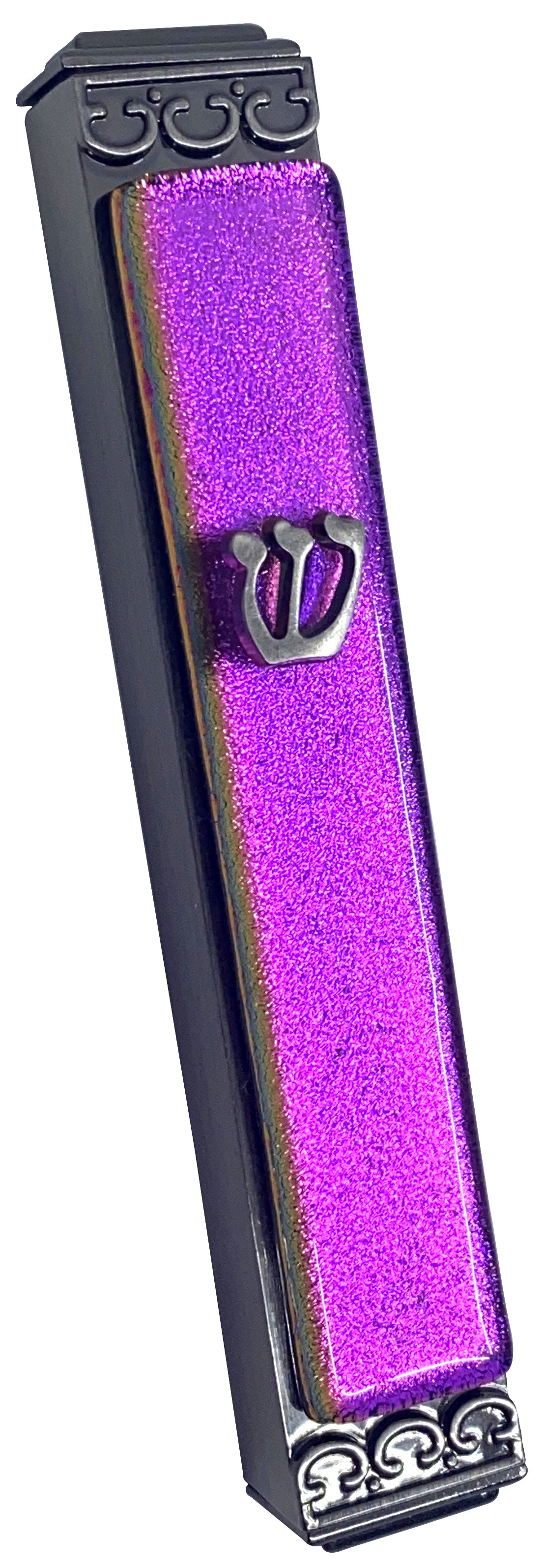 Shimmering Magenta Art Glass Mezuzah - Glass on Metal