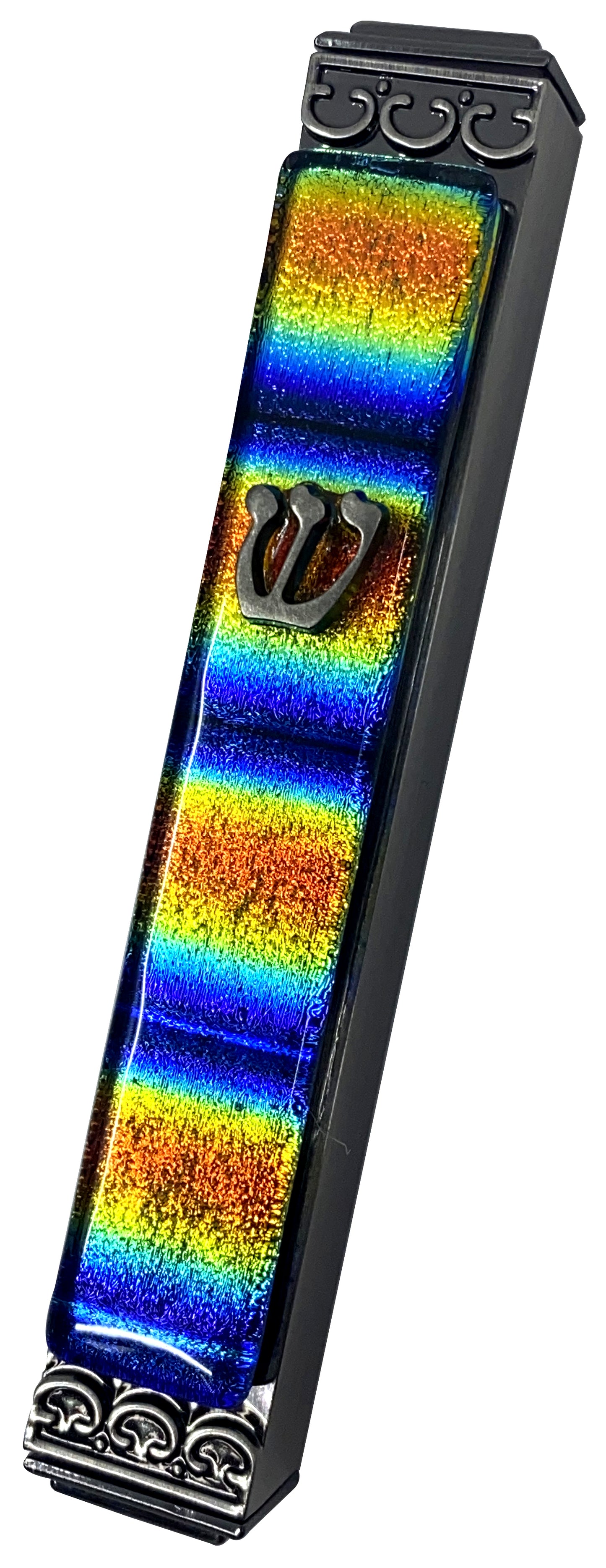 Rainbow Stripe Copper- Glass on Metal Mezuzah