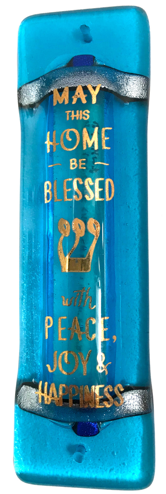 Home Blessing Art Glass Mezuzah - Sky Blue
