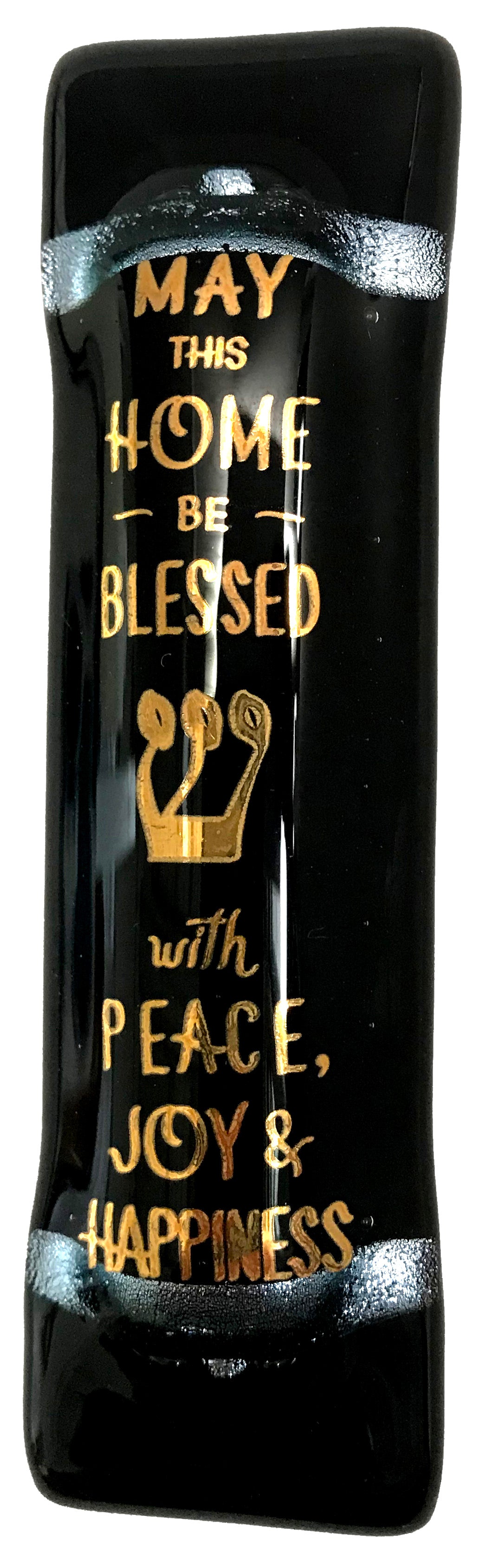 Home Blessing Art Glass Mezuzah - Gloss Black