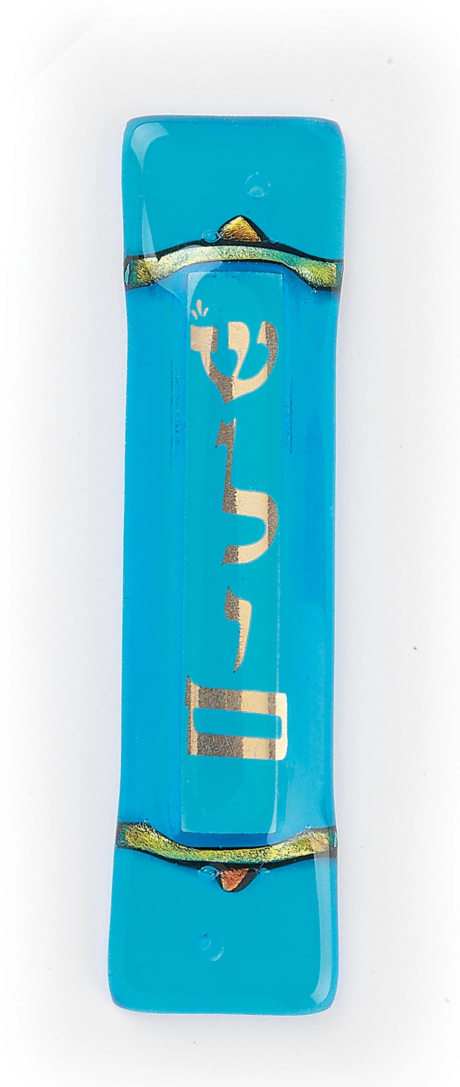 Shalom Art Glass Mezuzah - Sky Blue