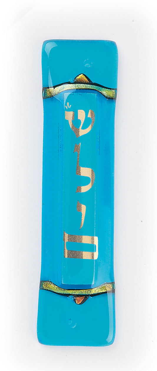 Shalom Art Glass Mezuzah - Sky Blue