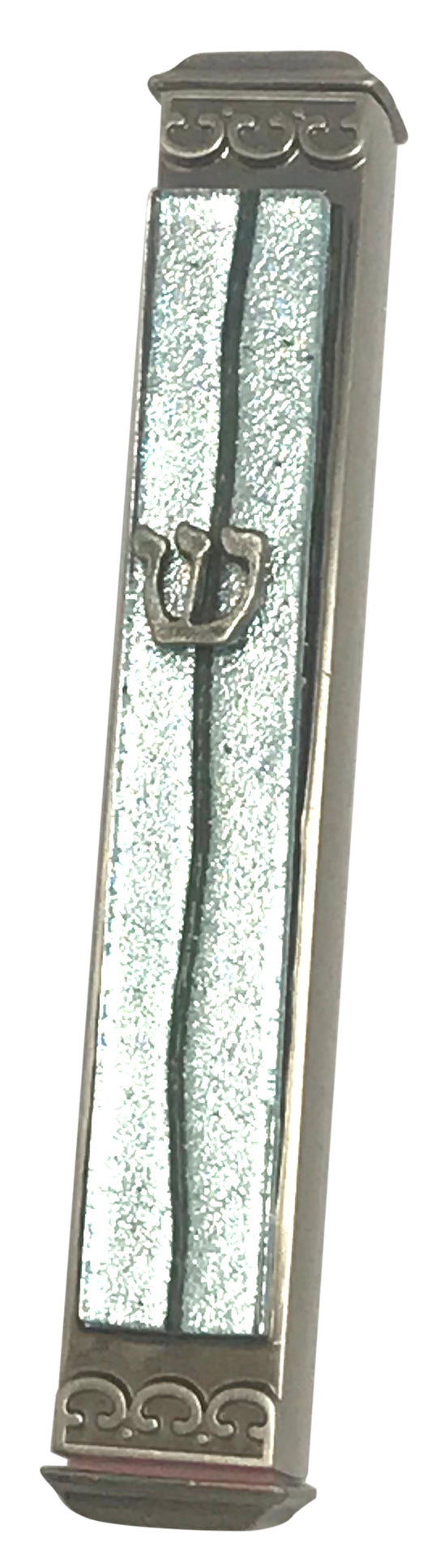 Silver Parting of the Sea Art Glass Mezuzah - Glass on Metal
