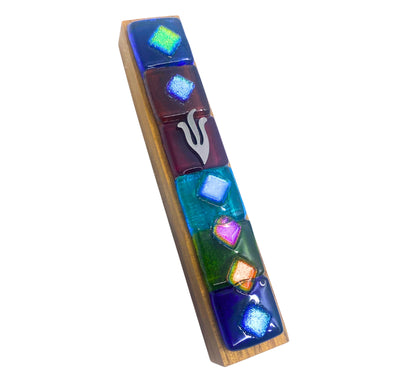 Twelve Tribes Glass on Teak Mezuzah