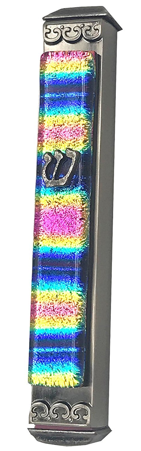 Rainbow Stripe Magenta - Glass on Metal Mezuzah