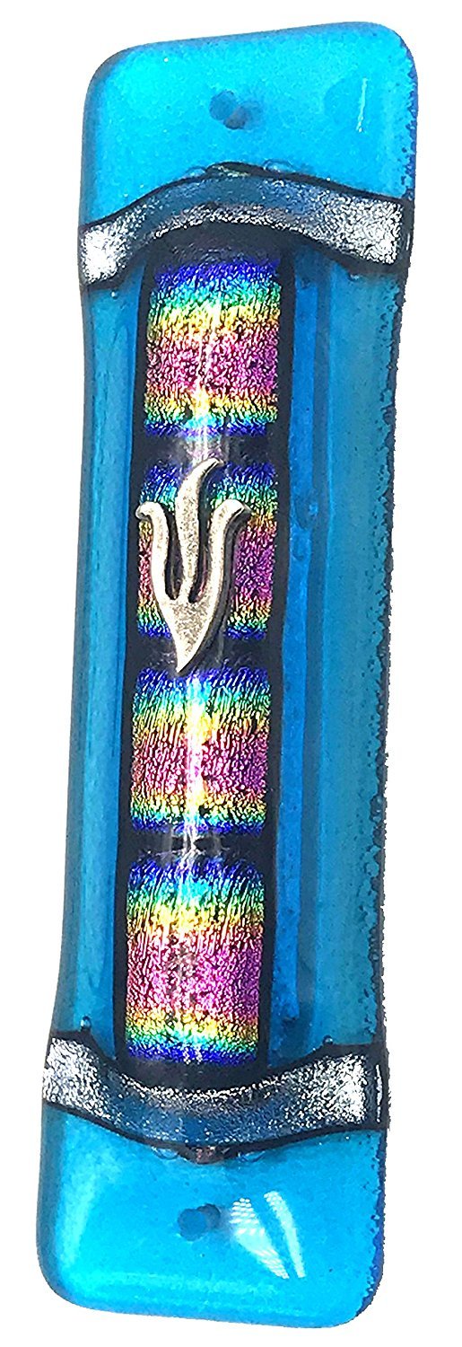 Sky Rainbow Stripe Art Glass Mezuzah