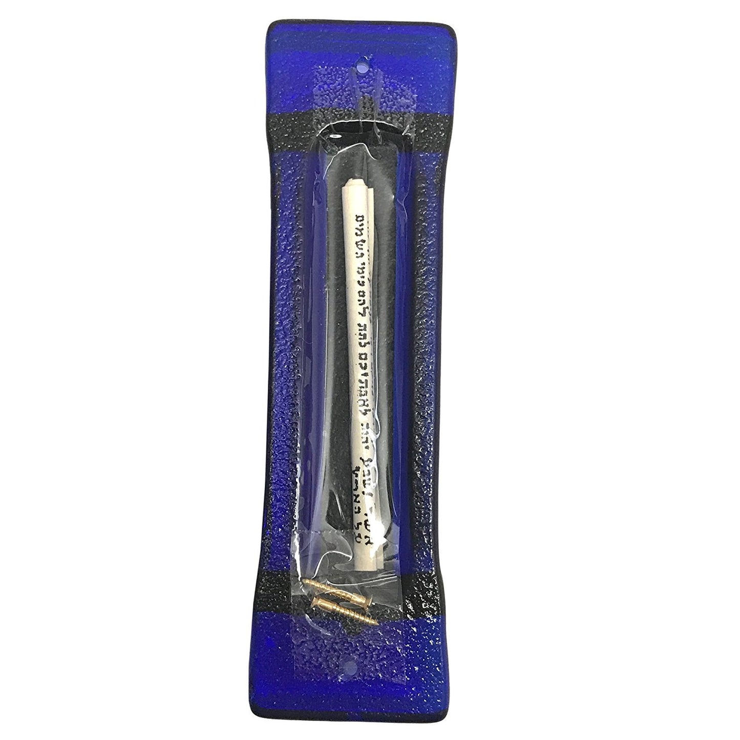 Accordian Cyan Gold Art Glass Mezuzah